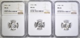 1946, 51 & 53 ROOSEVELT DIMES, NGC MS-66