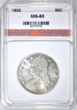 1832 BUST HALF DOLLAR, AGP CH BU