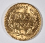 1945 MEXICO 2 PESOS GOLD, BU