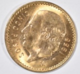 1955 MEXICO 5 PESOS GOLD, BU