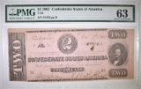 1862 $2 CONFEDERATE STATES OF AMERICA  PMG 63