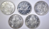 5-BU 1965 CANADIAN SILVER DOLLARS