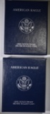2004 & 05 PROOF AMERICAN SILVER EAGLES BOXES/COA