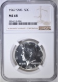 1967 SMS KENNEDY HALF NGC MS-68