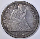 1845 SEATED LIBERTY DOLLAR AU NICE OLD TONING