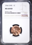 1966 SMS LINCOLN CENT, NGC MS-68 RD