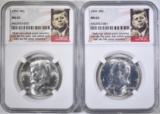 2- 1964 KENNEDY HALVES, NGC MS-65