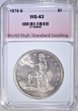 1876-S TRADE DOLLAR, WHSG CH BU