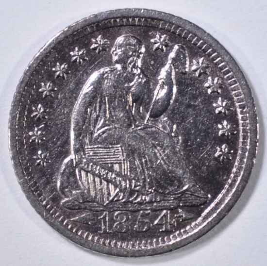 1854-O ARROWS SEATED LIBERTY HALF DIME AU