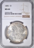 1885 MORGAN DOLLAR, NGC MS-64