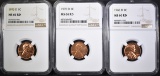 1968-D, 70-D & 73-D LINCOLN CENTS, NGC MS-66 RED