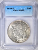 1934-D PEACE DOLLAR ICG MS-60