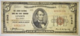 1929 $5 LINDEN NATIONAL BAKN & TRUST