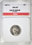 1961-D JEFFERSON NICKEL  BGC SUPERB GEM