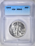 1943 WALKING LIBERTY HALF DOLLAR  ICG MS-63