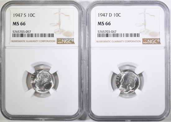 1947-D&S ROOSEVELT DIMES, NGC MS-66