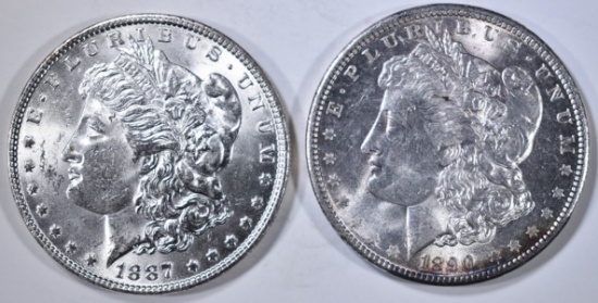 1887 & 1890 MORGAN DOLLARS, CH BU