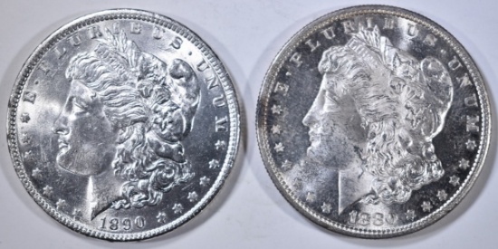 1880-S & 1890 MORGAN DOLLARS, CH BU