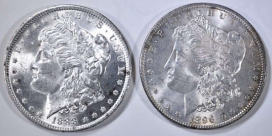 1888 & 1896 MORGAN DOLLARS, CH BU