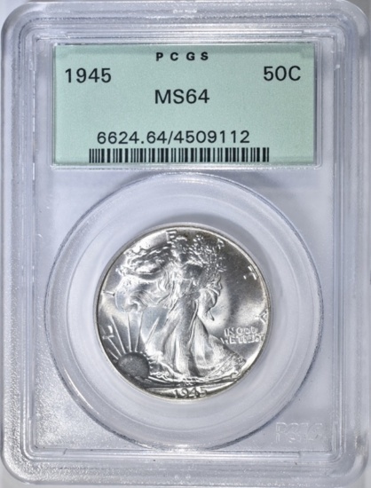 1945 WALKING LIBERTY HALF, PCGS MS-64 OGH