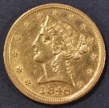 1846-D $5 GOLD LIBERTY  BU