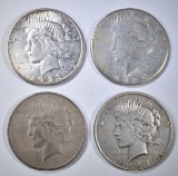 (4) CIRC PEACE DOLLARS- 1923-D &S, 24-S, AND 25-S