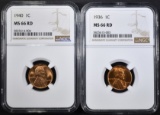 1936 & 1940 LINCOLN CENTS, NGC MS-66 RD