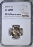 1947-D JEFFERSON NICKEL NGC MS-66 5FS