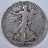 1938-D WALKING LIBERTY HALF DOLLAR, F/VF