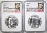 2-1964 KENNEDY HALF DOLLARS, NGC MS-65