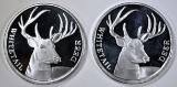 2- WHITETAIL DEER 1oz .999 SILVER ROUNDS