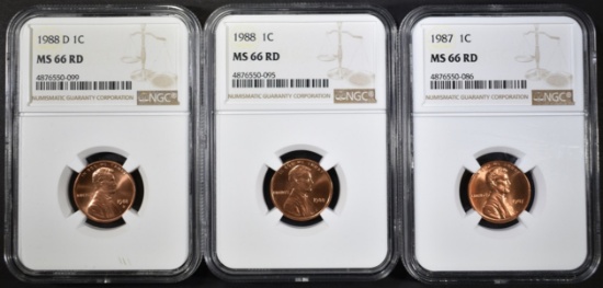 1987, 88-P&D LINCOLN CENTS, NGC MS-66 RED