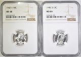 1946-S & 47-S ROOSEVELT DIMES, NGC MS-66