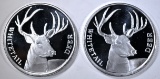 2-WHITETAIL DEER ONE OUNCE .999 SILVER ROUNDS