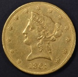 1861 $10 GOLD LIBERTY  CH AU