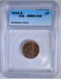 1912-S LINCOLN CENT  ICG MS-64 RB