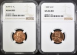 1949-S & 55-S LINCOLN CENTS, NGC MS-66 RED