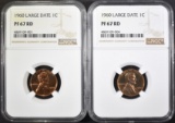 2-1960 LARGE DATE LINCOLN CENTS, NGC PF-67 RED
