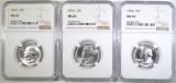 3-1964 WASHINGTON QUARTERS, NGC MS-65