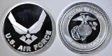 AIR FORCE & MARINES ONE OUNCE .999 SILVER ROUNDS