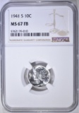 1941-S MERCURY DIME, NGC MS-67 FB