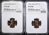 2-1960 LARGE DATE LINCOLN CENTS, NGC PF-67 RED