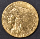 1911 $2.5 GOLD INDIAN BU