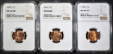 1946-S, 54-S & 55-S LINCOLN CENTS, NGC MS-66 RED