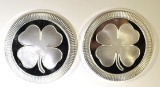 2-FOUR LEAF CLOVER ONE OUNCE .999 SILVER ROUNDS