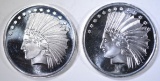 2-ONE OUNCE .999 SILVER INDIAN HEAD  ROUNDS