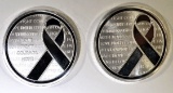 2- RIBBON FAITH STRENGTH COURAGE 1oz SILVER ROUNDS