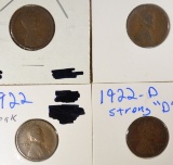 1909-S FINE, 3 1922-D LINCOLN CENTS