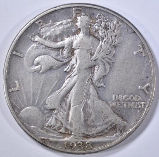 1938-D WALKING LIBERTY HALF DOLLAR, XF