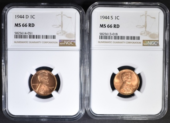 1944-D & 1944-S LINCOLN CENTS, NGC MS-66 RED